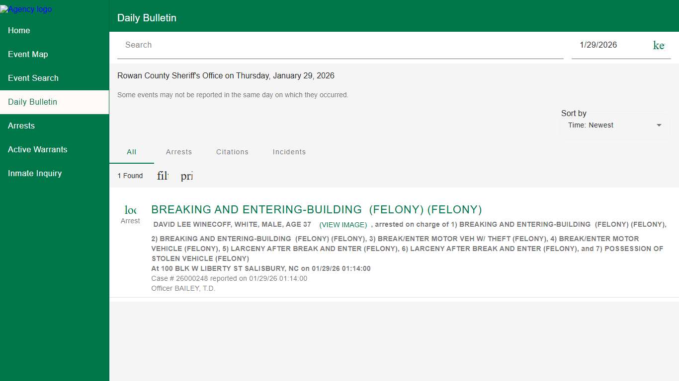 Rowan County Sheriff's Office Police to Citizen - Daily Bulletin